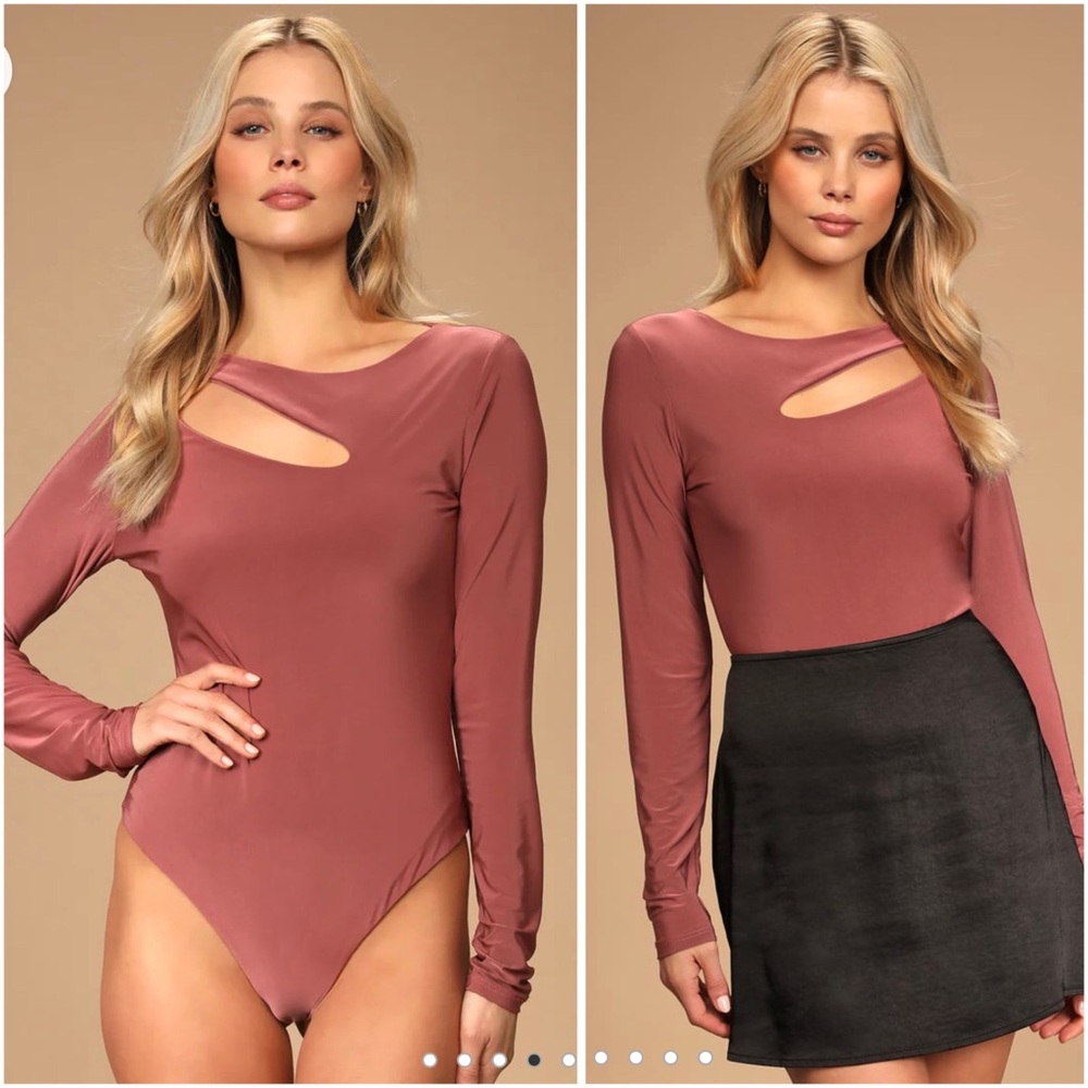 NWT Lulu’s Mauve CutOut Shoulder Long Sleeve Bodysuit